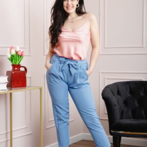 Pantaloni albastri cu fundita in talie
