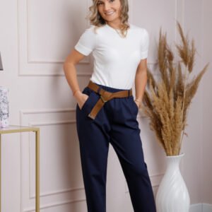 Pantaloni bleumarin lejeri cu talie elastica si curea ajustabila