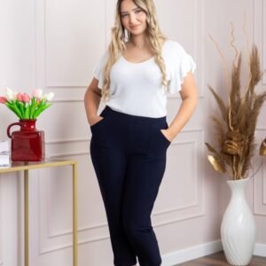 Pantaloni capri bleumarin elastici cu buzunare functionale