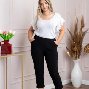 Pantaloni capri negri elastici cu buzunare functionale