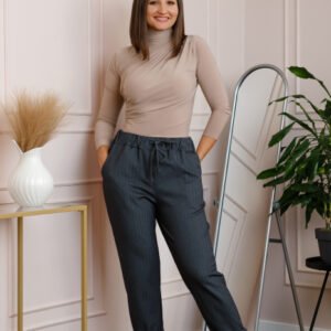 Pantaloni casual Kayla cu buzunare laterale si snur reglabil - Gri albastrui
