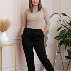 Pantaloni casual Kayla cu buzunare laterale si snur reglabil - Negru