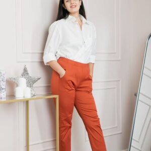 Pantaloni casual caramizii cu talie elastica si buzunare functionale