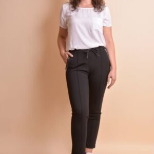 Pantaloni casual negri cu siret si buzunare functionale