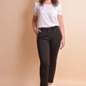 Pantaloni casual negri cu siret si buzunare functionale