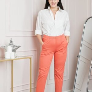Pantaloni casual orange piersica cu talie elastica si buzunare functionale