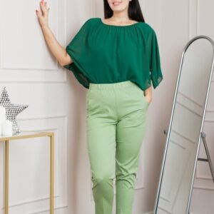 Pantaloni casual verde lime cu talie elastica si buzunare functionale