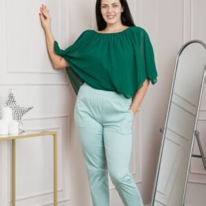 Pantaloni casual verde mint cu talie elastica si buzunare functionale