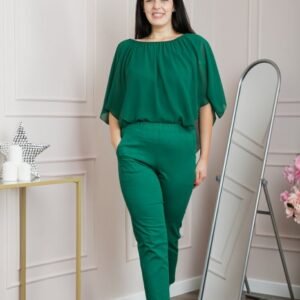 Pantaloni casual verzi cu talie elastica si buzunare functionale