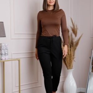 Pantaloni confort casual negri cu snur in talie