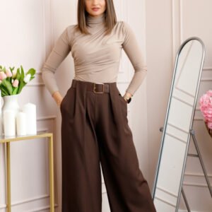 Pantaloni dama Judith maro cu croi larg si talie inalta cu curea