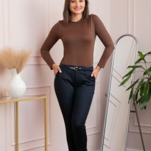 Pantaloni dama bleumarin conici Blair cu curea si detaliu fundita