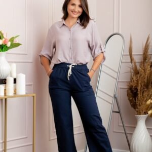 Pantaloni dama bleumarin din bumbac cu croi drept Cara