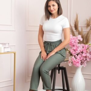 Pantaloni dama casual Miranda cu snur in talie - Kaki