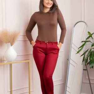 Pantaloni dama grena conici Blair cu curea si detaliu fundita