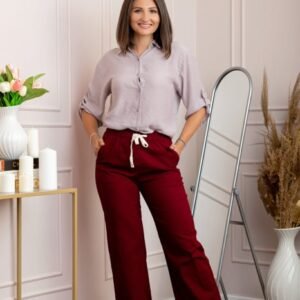Pantaloni dama grena din bumbac cu croi drept Cara