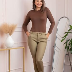 Pantaloni dama kaki conici Blair cu curea si detaliu fundita