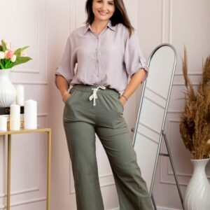 Pantaloni dama kaki din bumbac cu croi drept Cara