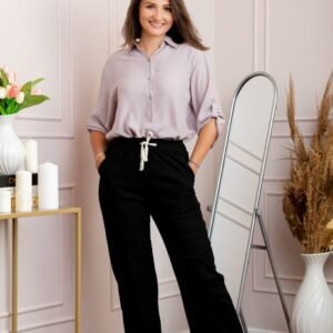 Pantaloni dama negri din bumbac cu croi drept Cara