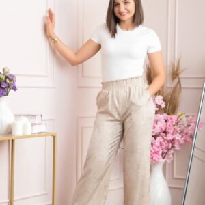 Pantaloni dama palazzo Estelle bej marmorat