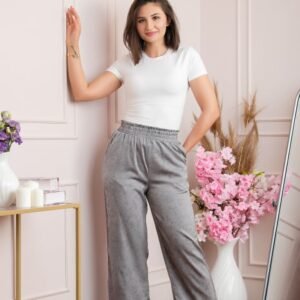 Pantaloni dama palazzo Estelle gri marmorat