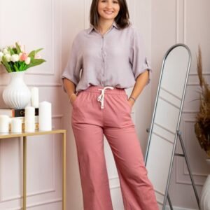 Pantaloni dama roz din bumbac cu croi drept Cara
