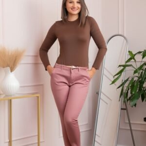 Pantaloni dama roz pudrat conici Blair cu curea si detaliu fundita