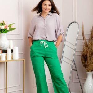 Pantaloni dama verzi din bumbac cu croi drept Cara