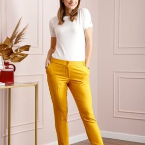 Pantaloni eleganti galben mustar cu buzunare functionale