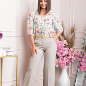 Pantaloni evazati Rafaella cu buzunare functionale - Bej