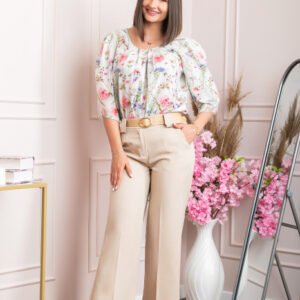 Pantaloni evazati Rafaella cu buzunare functionale - Crem