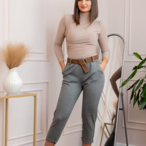 Pantaloni gri lejeri cu talie elastica si curea ajustabila
