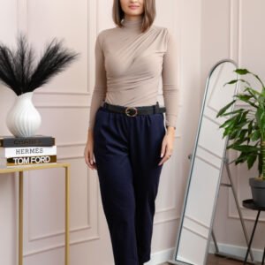 Pantaloni grosi Nancy cu curea reglabila si buzunare functionale - Bleumarin