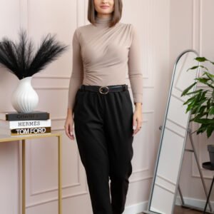 Pantaloni grosi Nancy cu curea reglabila si buzunare functionale - Negru
