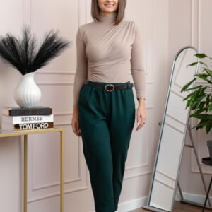 Pantaloni grosi Nancy cu curea reglabila si buzunare functionale - Verde