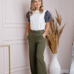 Pantaloni kaki eleganti cu talie inalta si centura