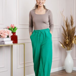 Pantaloni largi verde smarald cu snur in talie