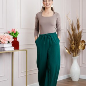 Pantaloni largi verzi cu snur in talie