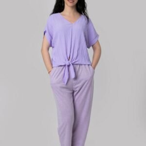 Pantaloni lila casual cu buzunare