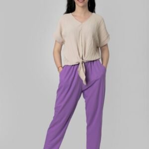 Pantaloni mov casual cu buzunare