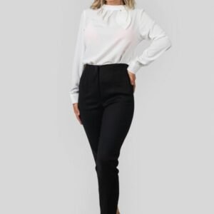 Pantaloni negri cu talie inalta si cusaturi decorative