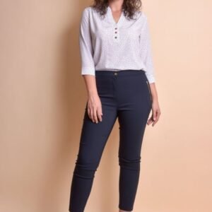 Pantaloni office bleumarin cu fermoare decorative