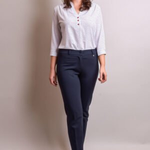 Pantaloni office bleumarin cu talie inalta
