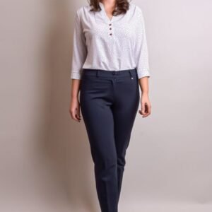 Pantaloni office bleumarin cu talie inalta
