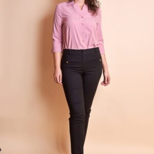 Pantaloni office negri cu fermoare aplicate