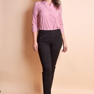 Pantaloni office negri cu fermoare aplicate