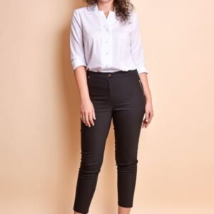 Pantaloni office negri cu fermoare decorative