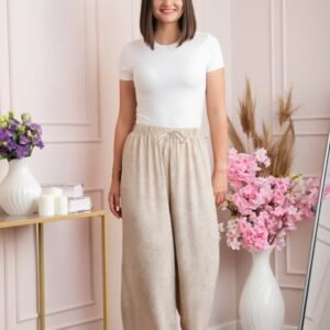Pantaloni palazzo Carla cu imprimeu abstract - Bej
