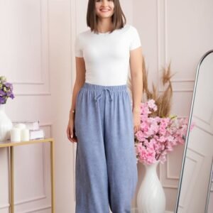 Pantaloni palazzo Carla cu imprimeu abstract - Bleu