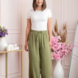 Pantaloni palazzo Carla cu imprimeu abstract - Kaki